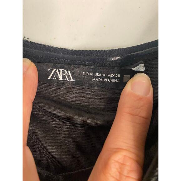 Zara Dress Black Velvet Tulle Balloon Sleeves Mini Off Shoulder Size Medium - Picture 7 of 16